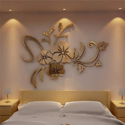 1 Set of Exquisite Flower 3D Mirror Wall Stickers Detachable Decals