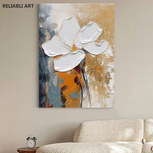 Abstract White Flower Oil Painting On Canvas Print, Wall Art Picture